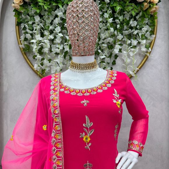 beautiful shrara set with premium georgette with sequence and multi embroidery - Picture 8 of 12